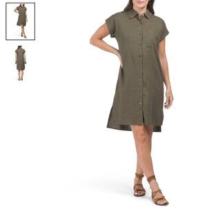 CALVIN KLEIN Linen Blend Shirt Dress Buttom front Olive size 6